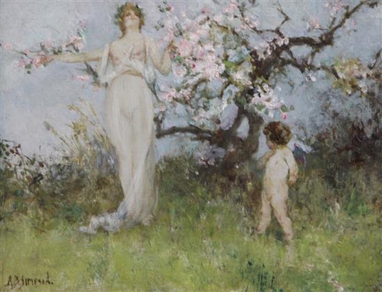 Alexander Brantingham Simpson (fl.1904-1931) Venus and Cupid beside an apple tree 8 x 10in.